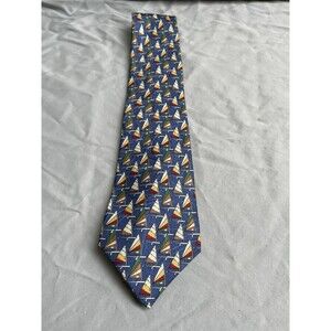 Abercrombie & Fitch Necktie 100% Silk Sailboat Nautical Tie Navy Spain Handmade